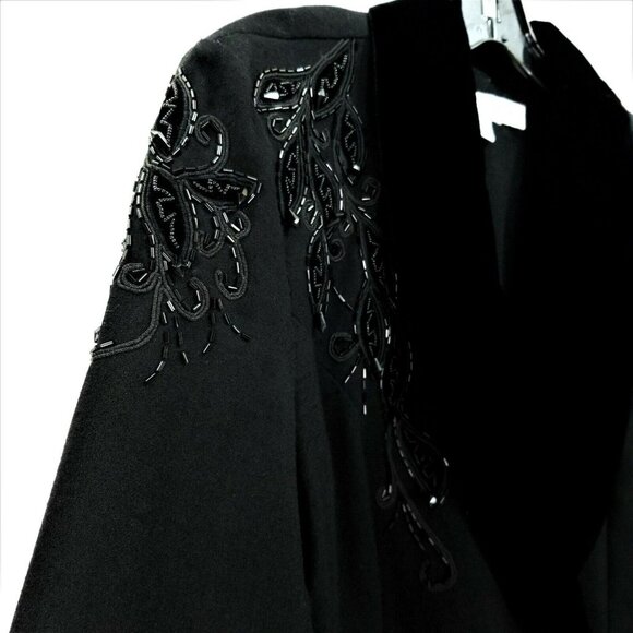 Nancy Johnson Vintage Black Wool Dress S M Velvet Collar Beaded Embellished Long - Picture 5 of 10